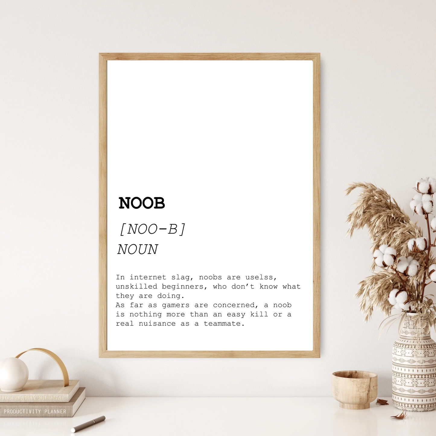 Noob Funny Definition Dictionary Print