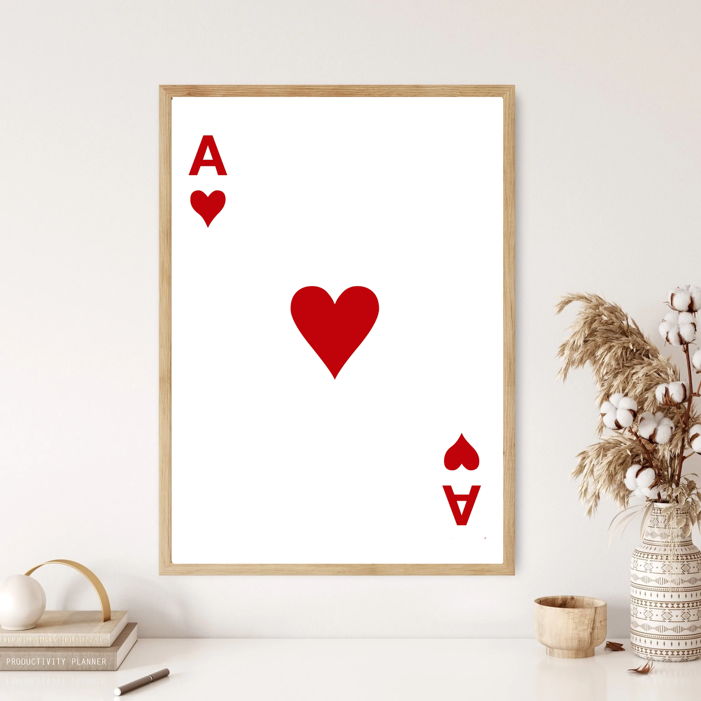 Ace of Hearts Playing Card Wall Print in Red