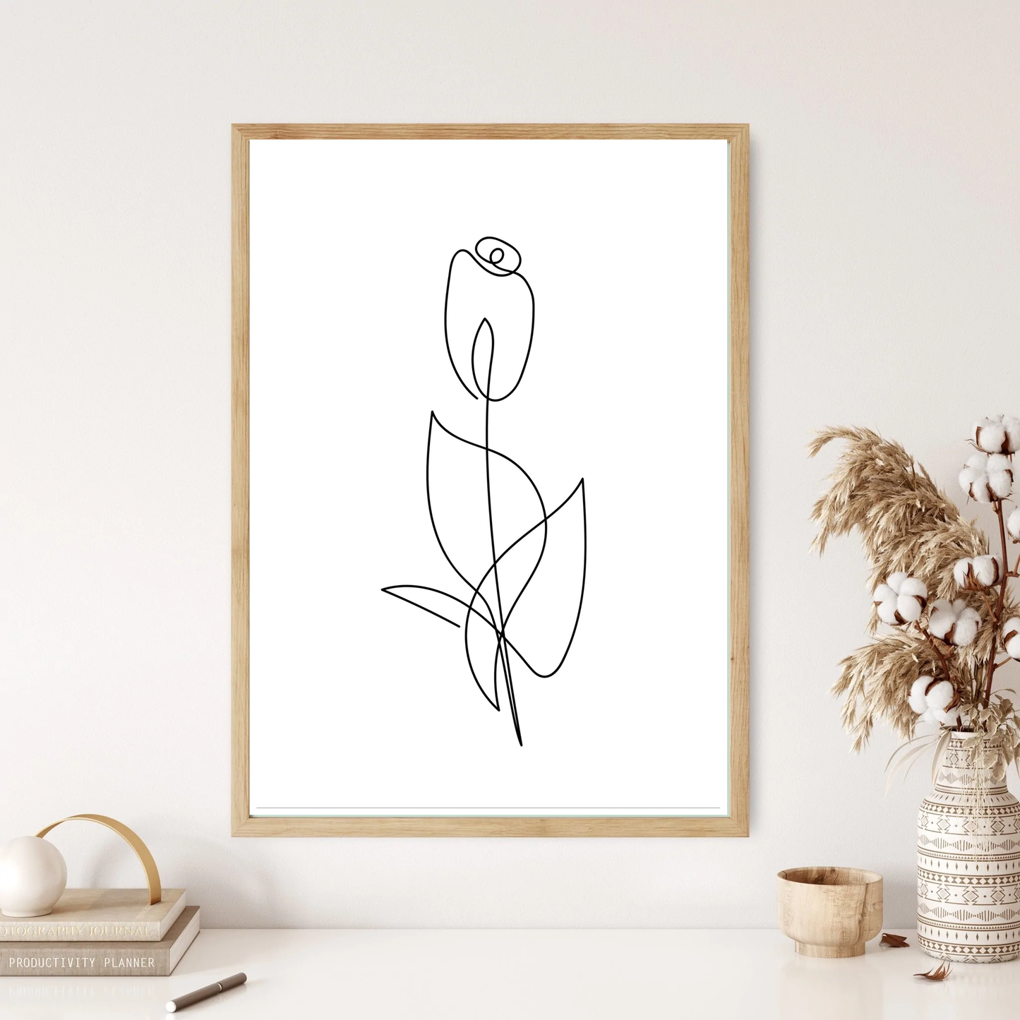 Simple Rose Line Art Wall Print