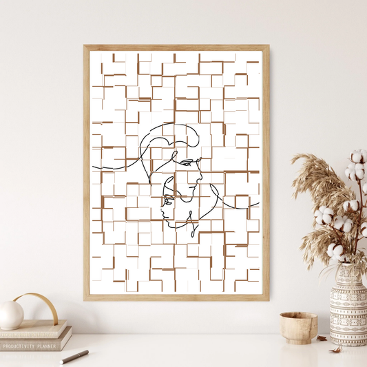 Tiled Lovers Line Art Wall Print