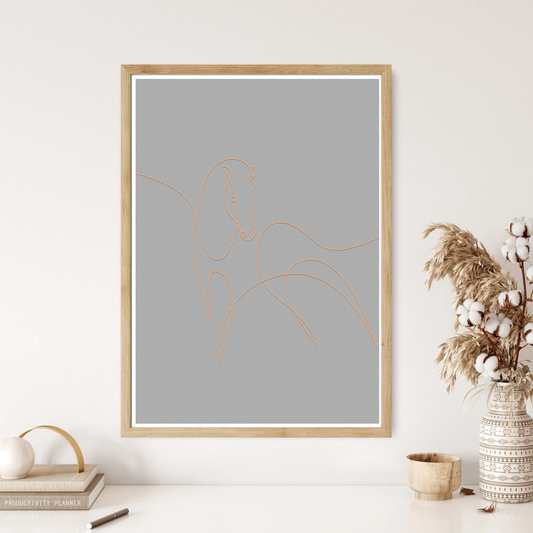 Gold Outline Angelic Horse Line Art Wall Print