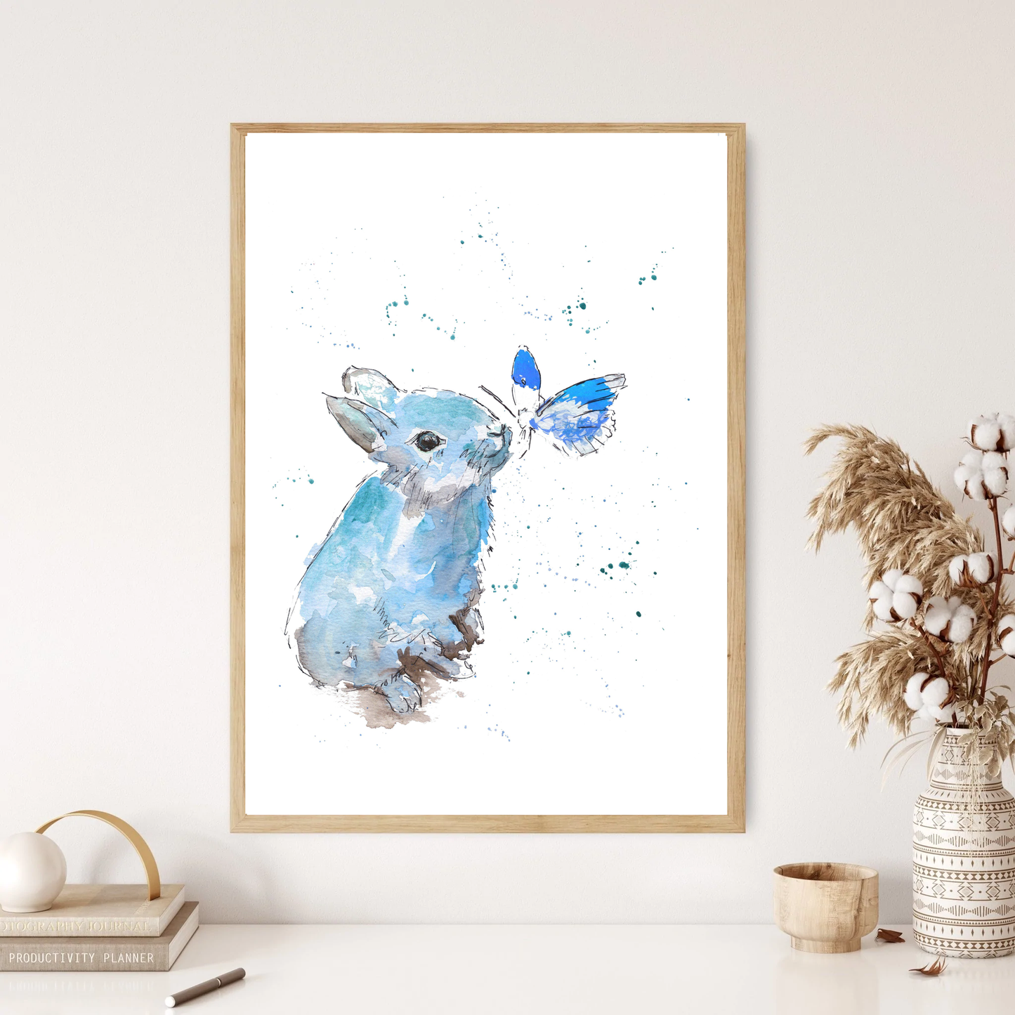 Rabbit & Butterfly Children's Wall Print