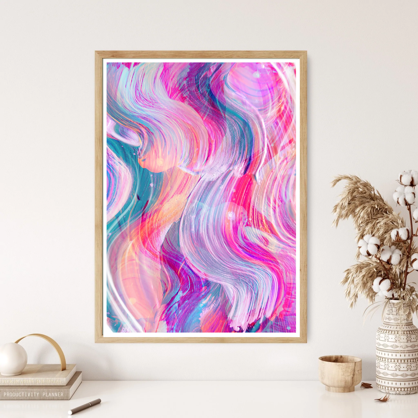 Pink Strokes Abstract Wall Print