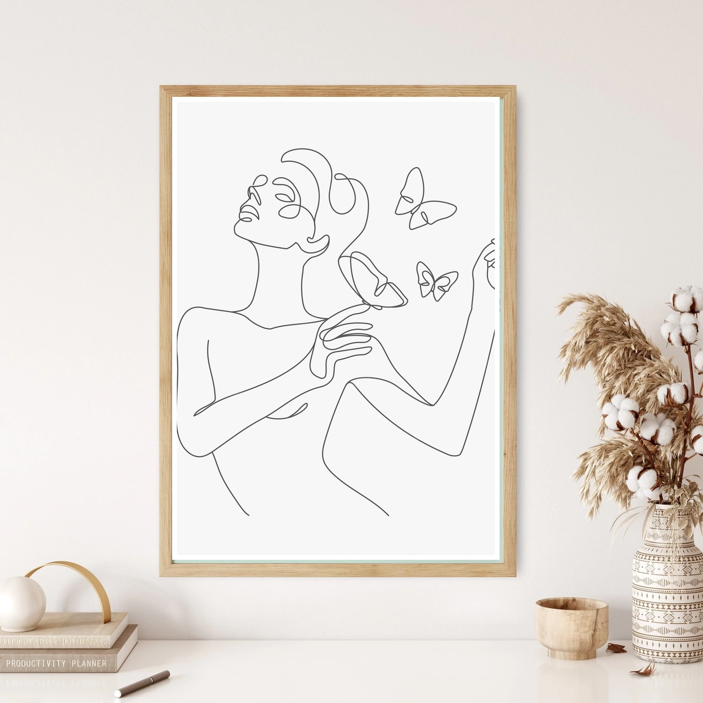 Butterfly Woman Line Art Wall Print