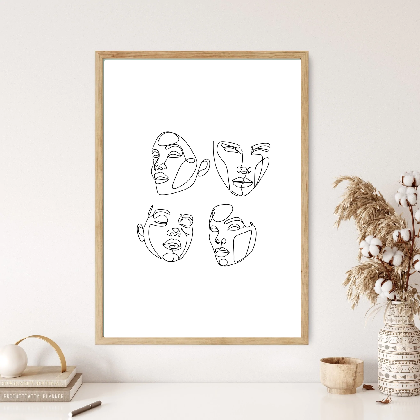 Four Faces Line Art Wall Print (5 Colours)