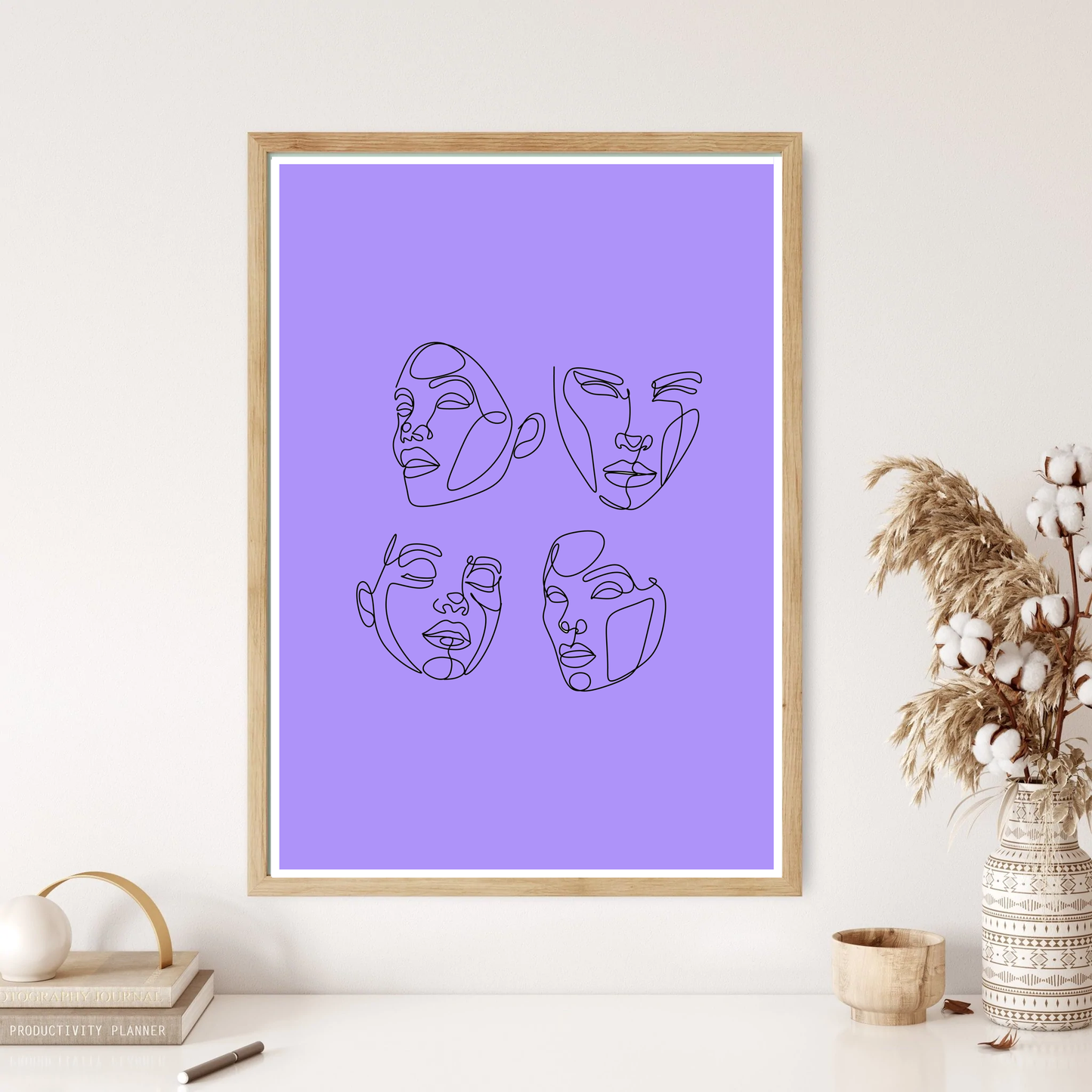 Four Faces Line Art Wall Print (5 Colours)