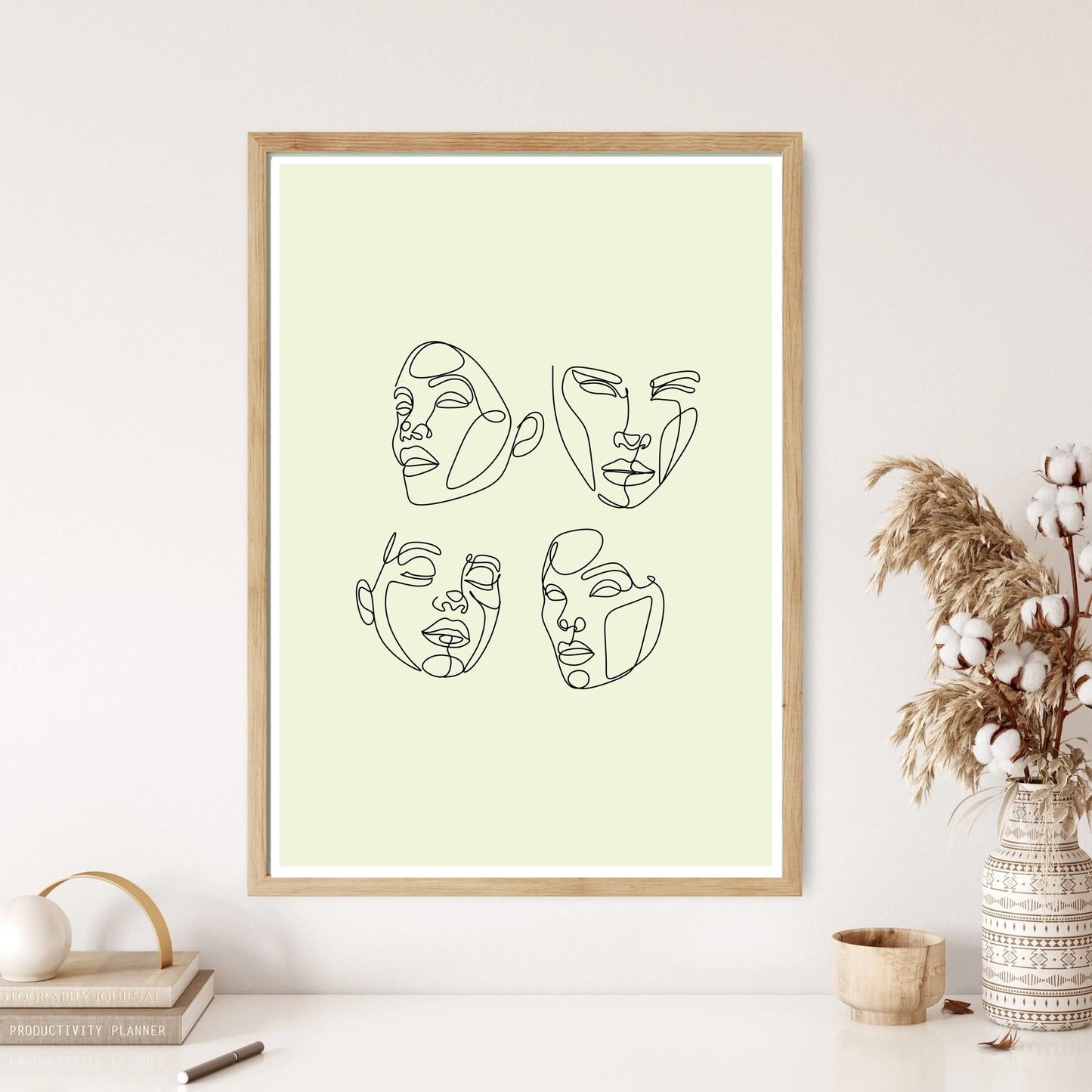 Four Faces Line Art Wall Print (5 Colours)