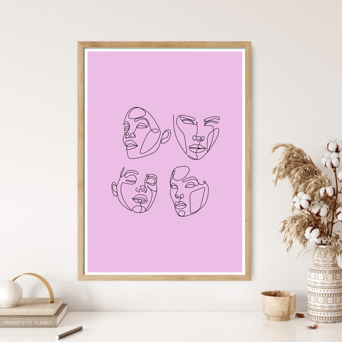 Four Faces Line Art Wall Print (5 Colours)