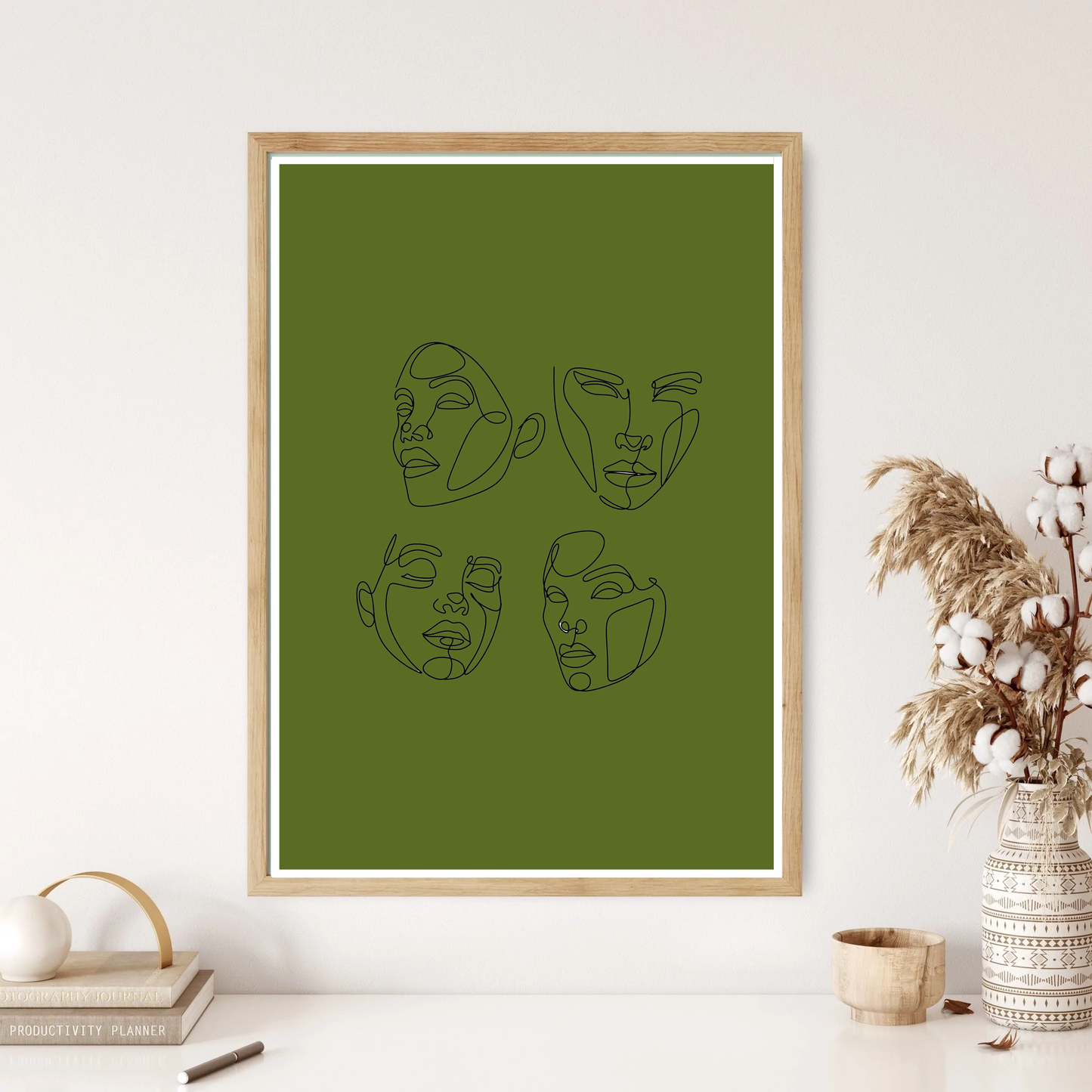 Four Faces Line Art Wall Print (5 Colours)