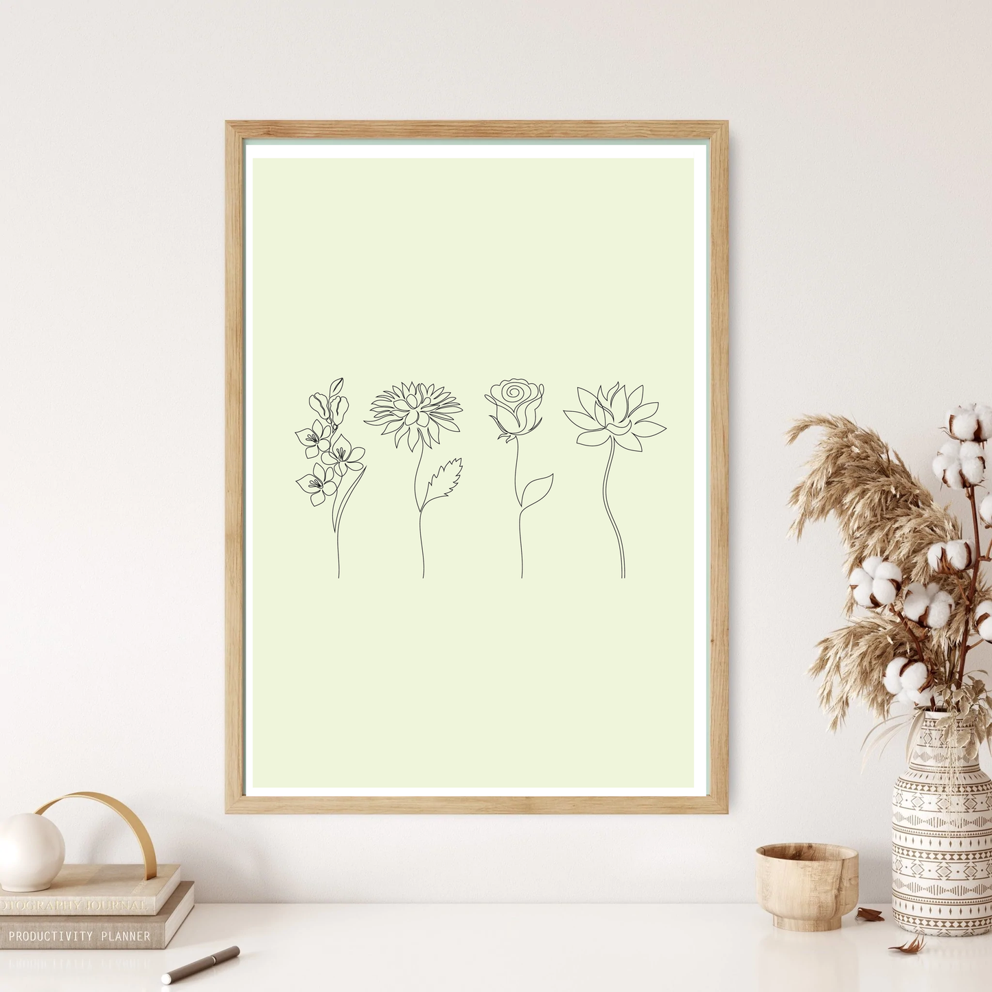 Four Simple Flowers Line Art Wall Print (5 Colours)