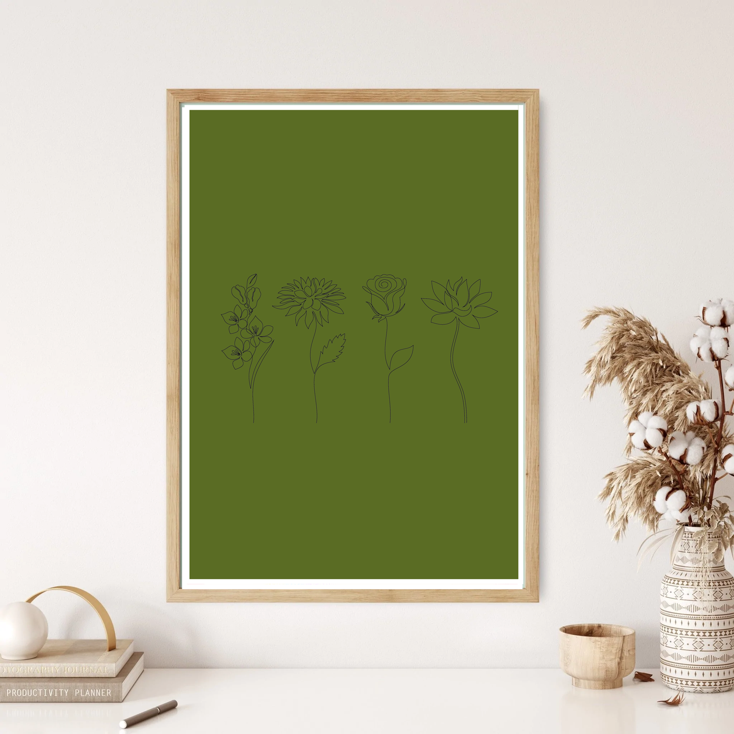 Four Simple Flowers Line Art Wall Print (5 Colours)