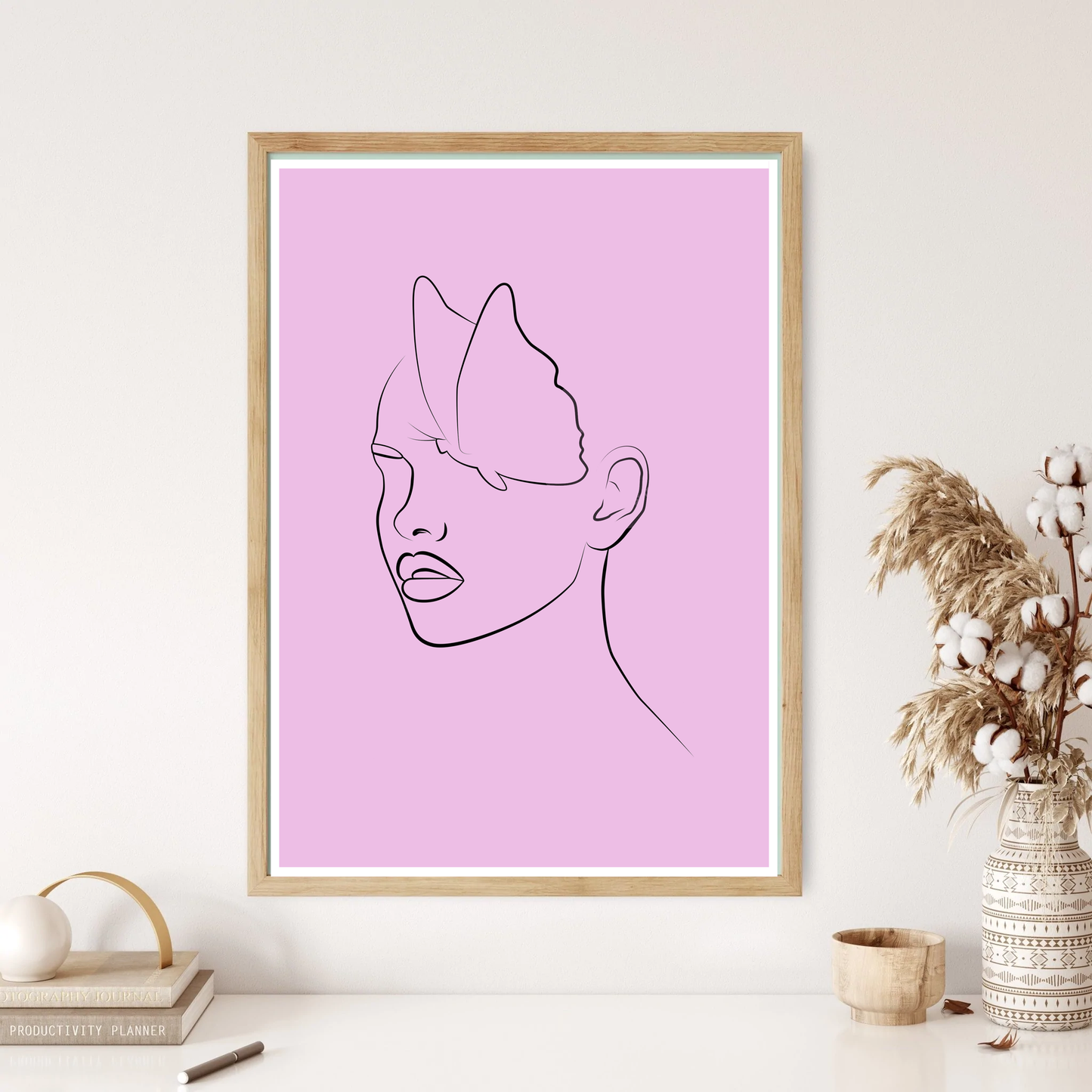 Butterfly Head Line Art Wall Print (5 Colours)