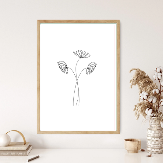 Elegant Dandelion Line Art Wall Print (5 Colours)