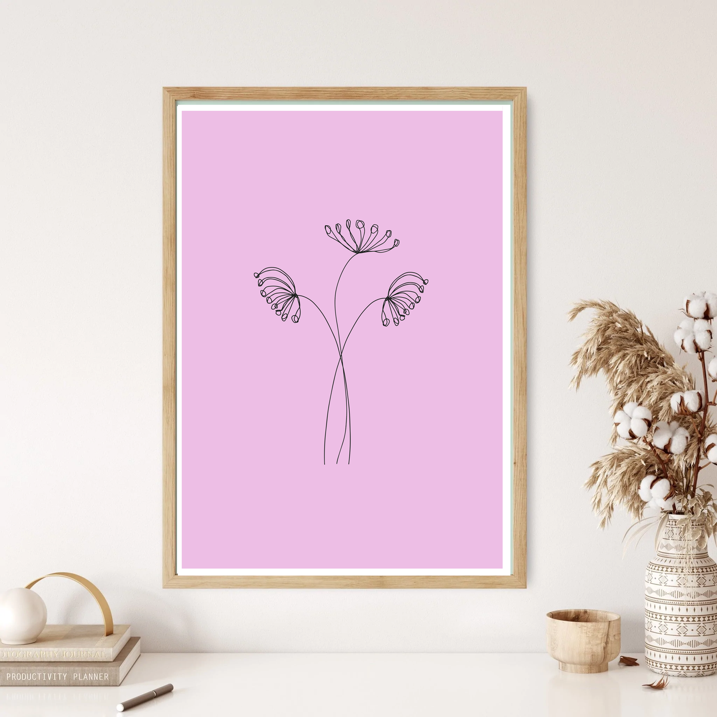 Elegant Dandelion Line Art Wall Print (5 Colours)