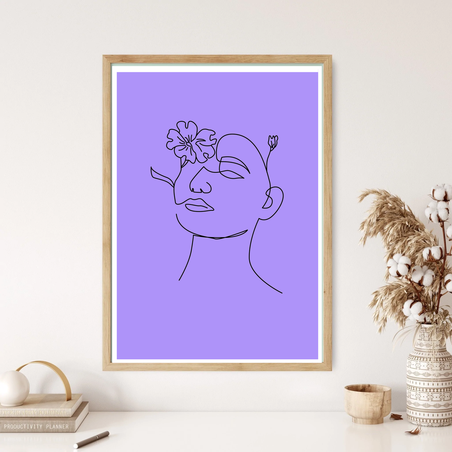 Flowerhead Line Art Wall Print (5 Colours)