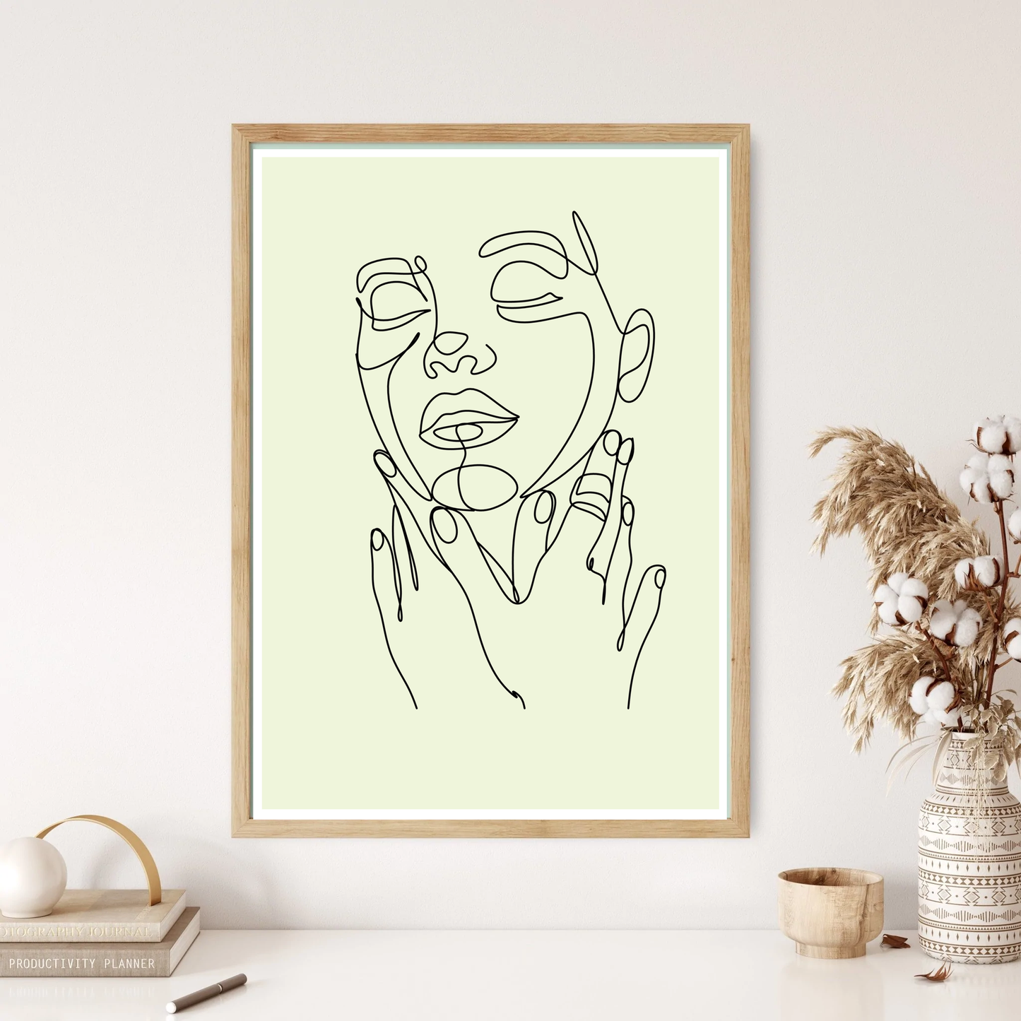 Hands & Face Neck Caress Line Art Wall Print (5 Colours)