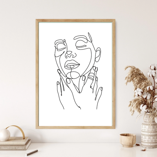 Hands & Face Neck Caress Line Art Wall Print (5 Colours)