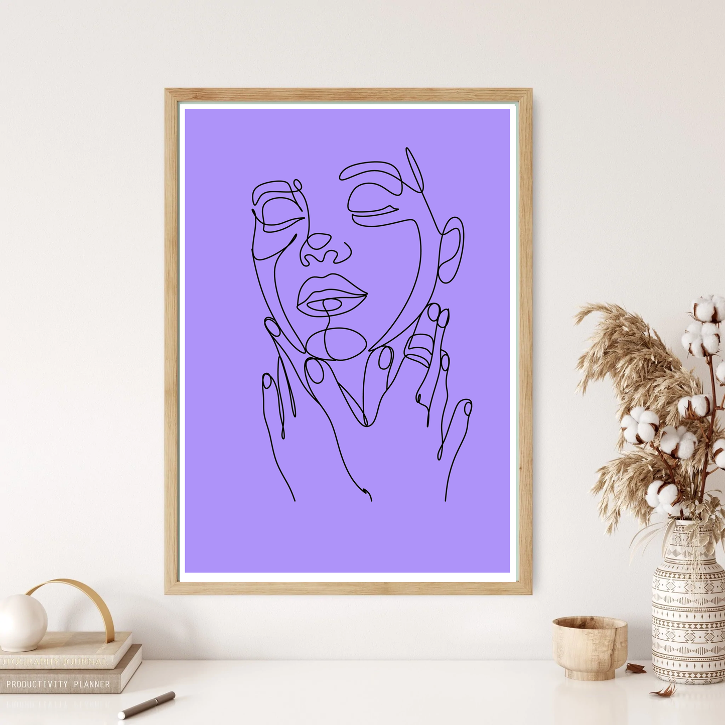 Hands & Face Neck Caress Line Art Wall Print (5 Colours)