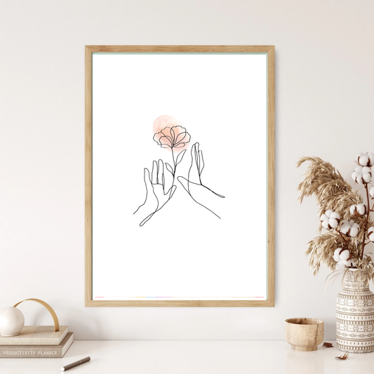 Hands & Flower Line Art Wall Print (5 Colours)