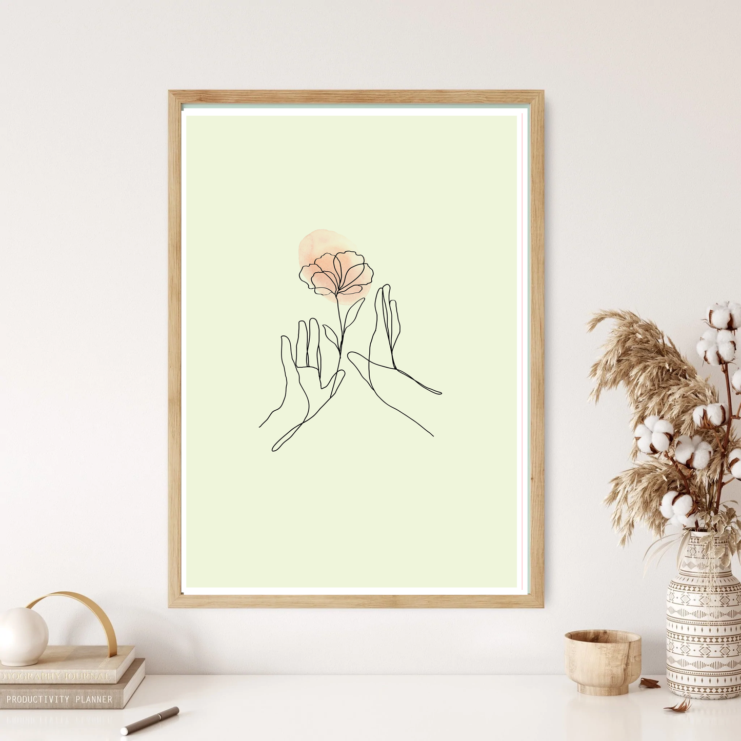 Hands & Flower Line Art Wall Print (5 Colours)