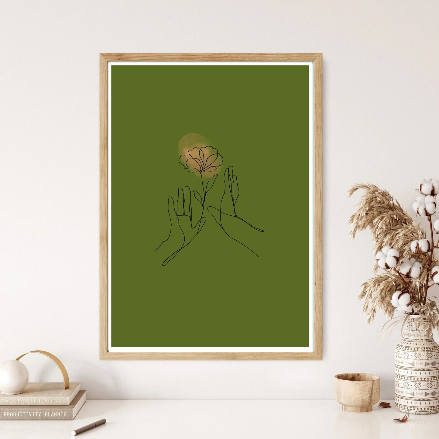 Hands & Flower Line Art Wall Print (5 Colours)