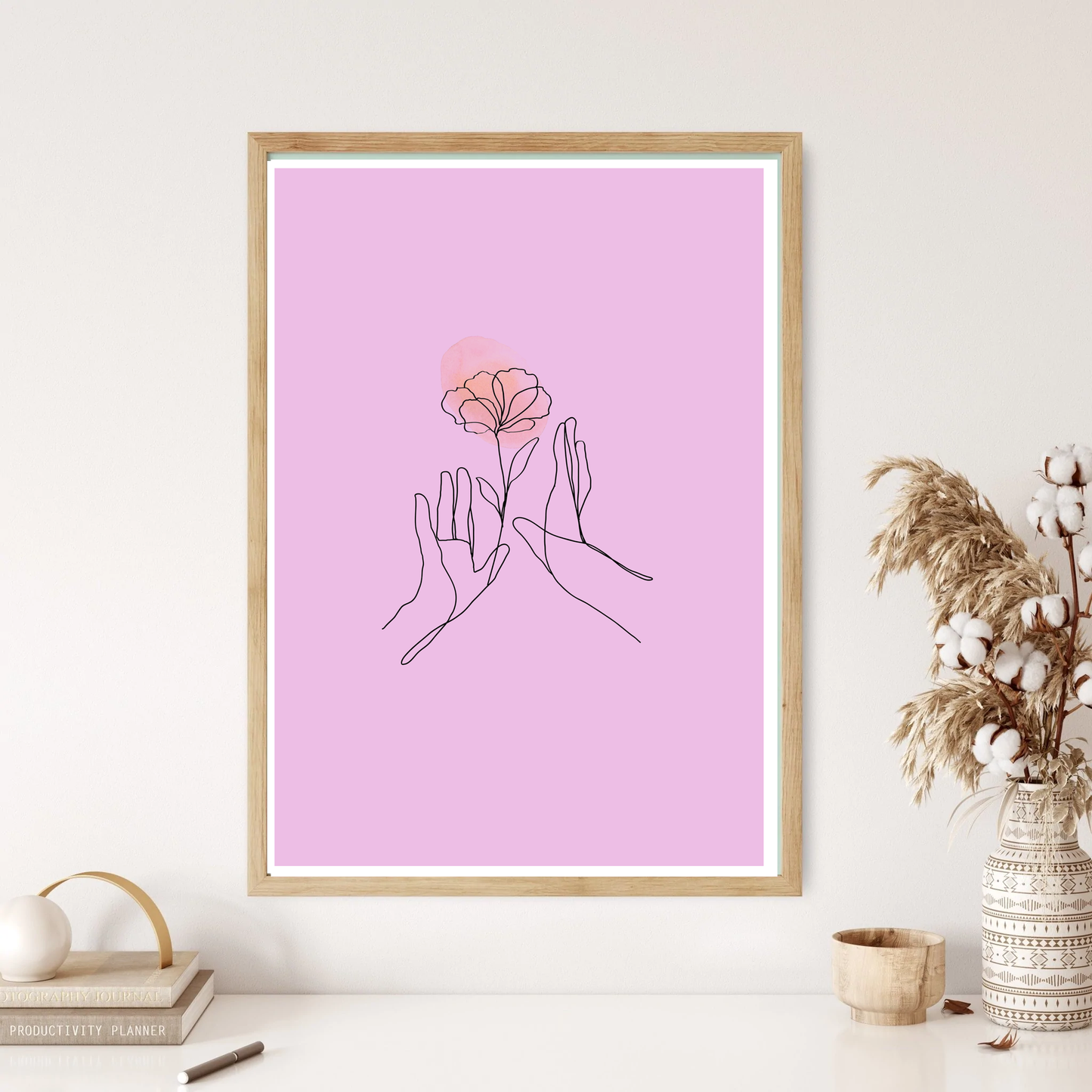 Hands & Flower Line Art Wall Print (5 Colours)