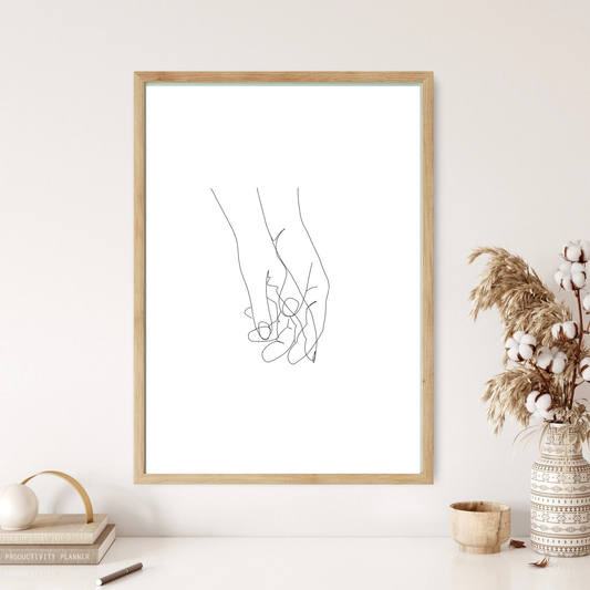 Simple Holding Hands Line Art Wall Print (5 Colours)