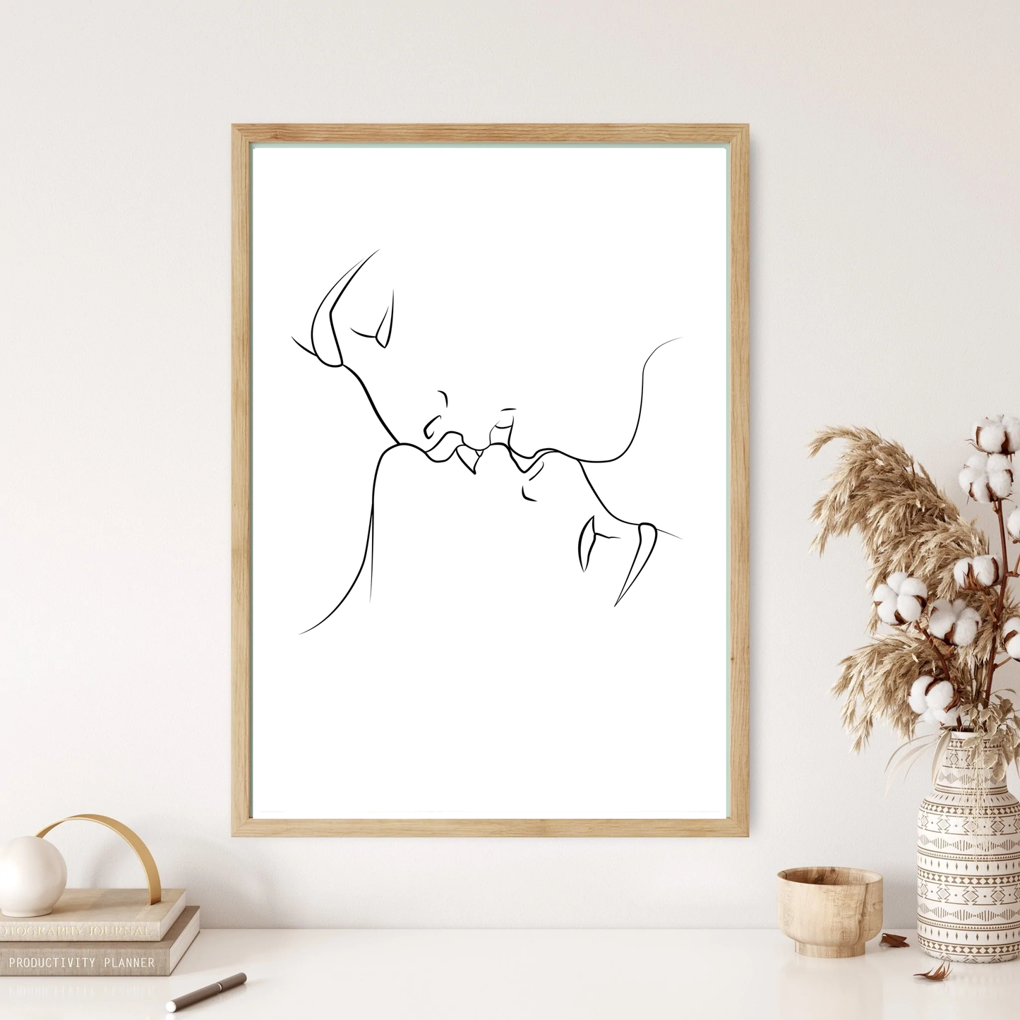 Kissing Lovers Line Art Wall Print (5 Colours)