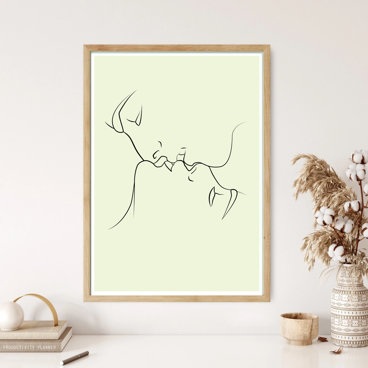 Kissing Lovers Line Art Wall Print (5 Colours)