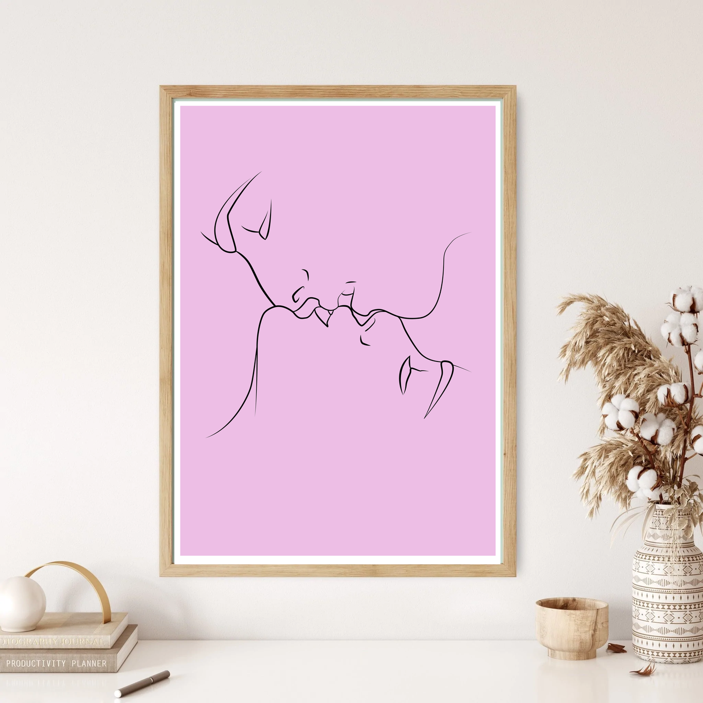 Kissing Lovers Line Art Wall Print (5 Colours)