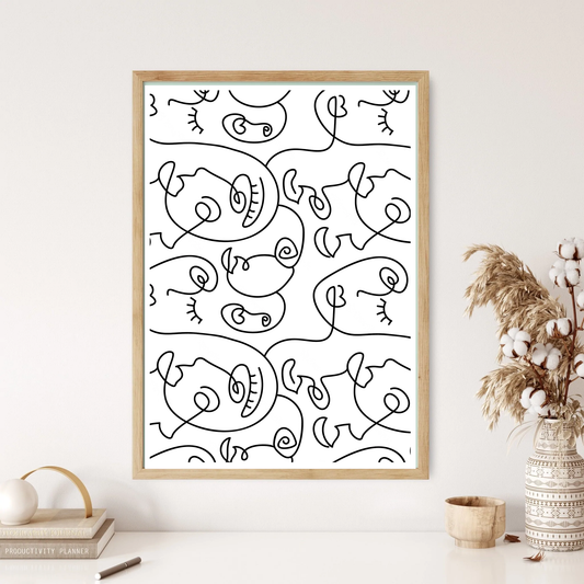 Multi Faces Line Art Wall Print (5 Colours)