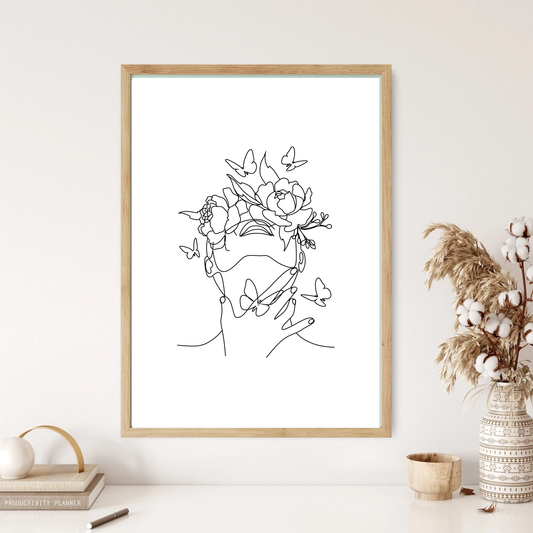 My Head Is A Jungle Line Art Wall Print (5 Colours)