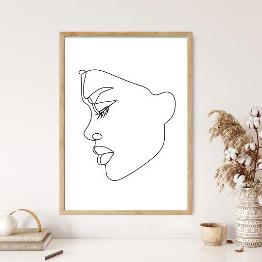 Woman Side Face Portrait Line Art Wall Print (5 Colours)