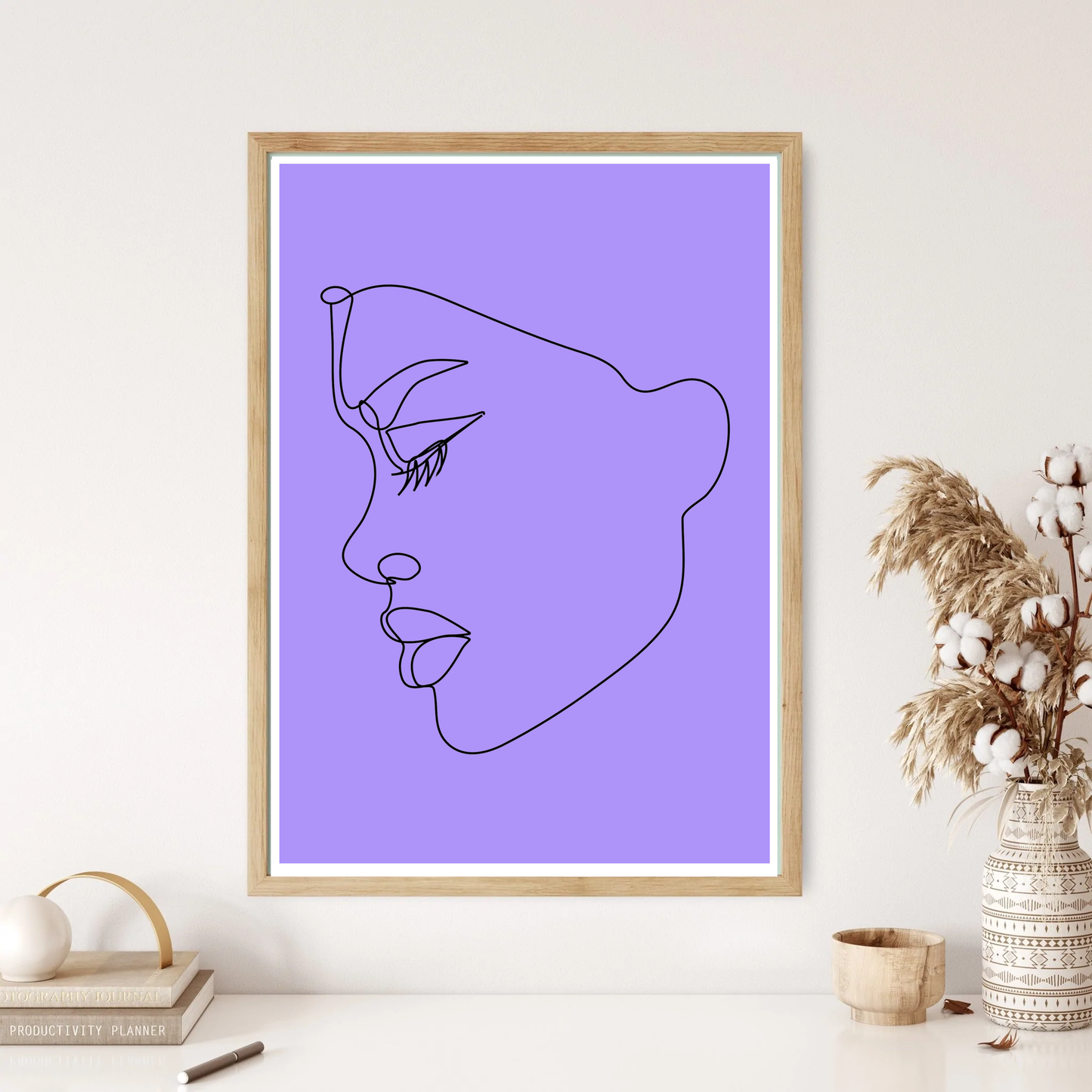 Woman Side Face Portrait Line Art Wall Print (5 Colours)