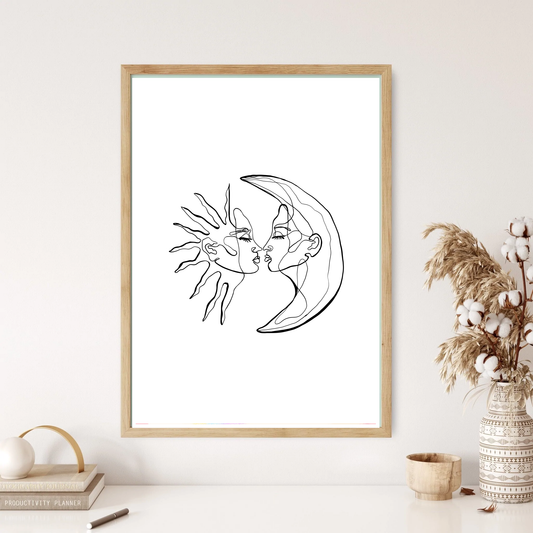 Sun & Moon Cosmos Femininity Line Art Wall Print (5 Colours)