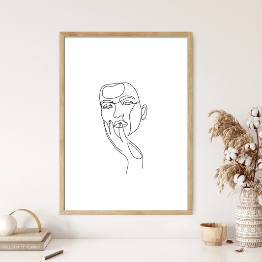 Palm On My Face Thinking Line Art Wall Print (5 Colours)