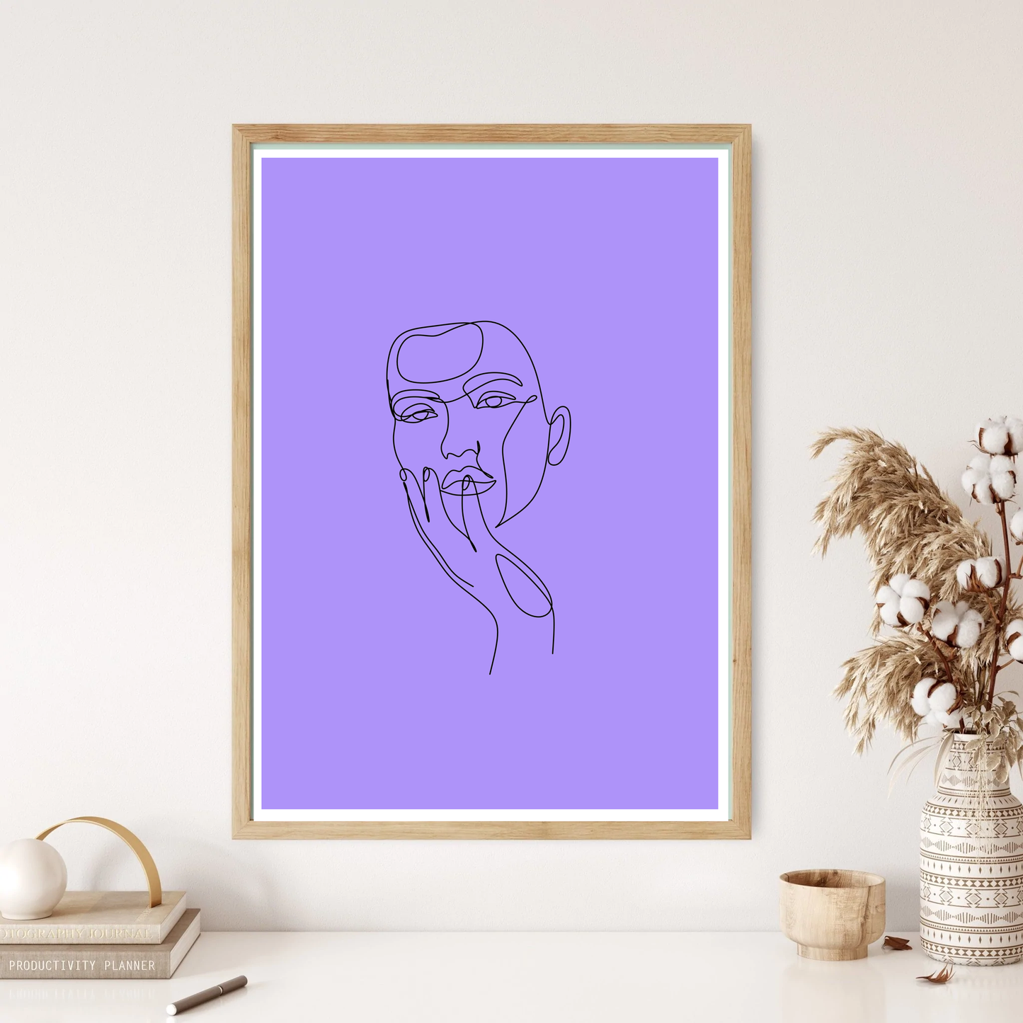 Palm On My Face Thinking Line Art Wall Print (5 Colours)