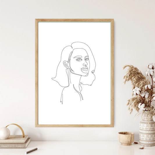 Line Portrait Woman Line Art Wall Print (5 Colours)