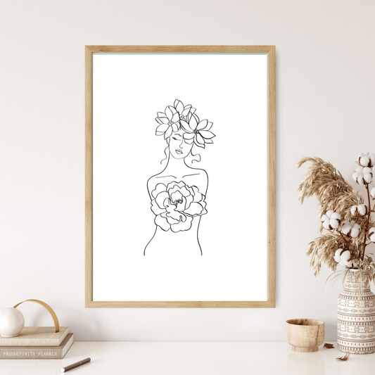 Flower Girl Line Art Wall Print (5 Colours)