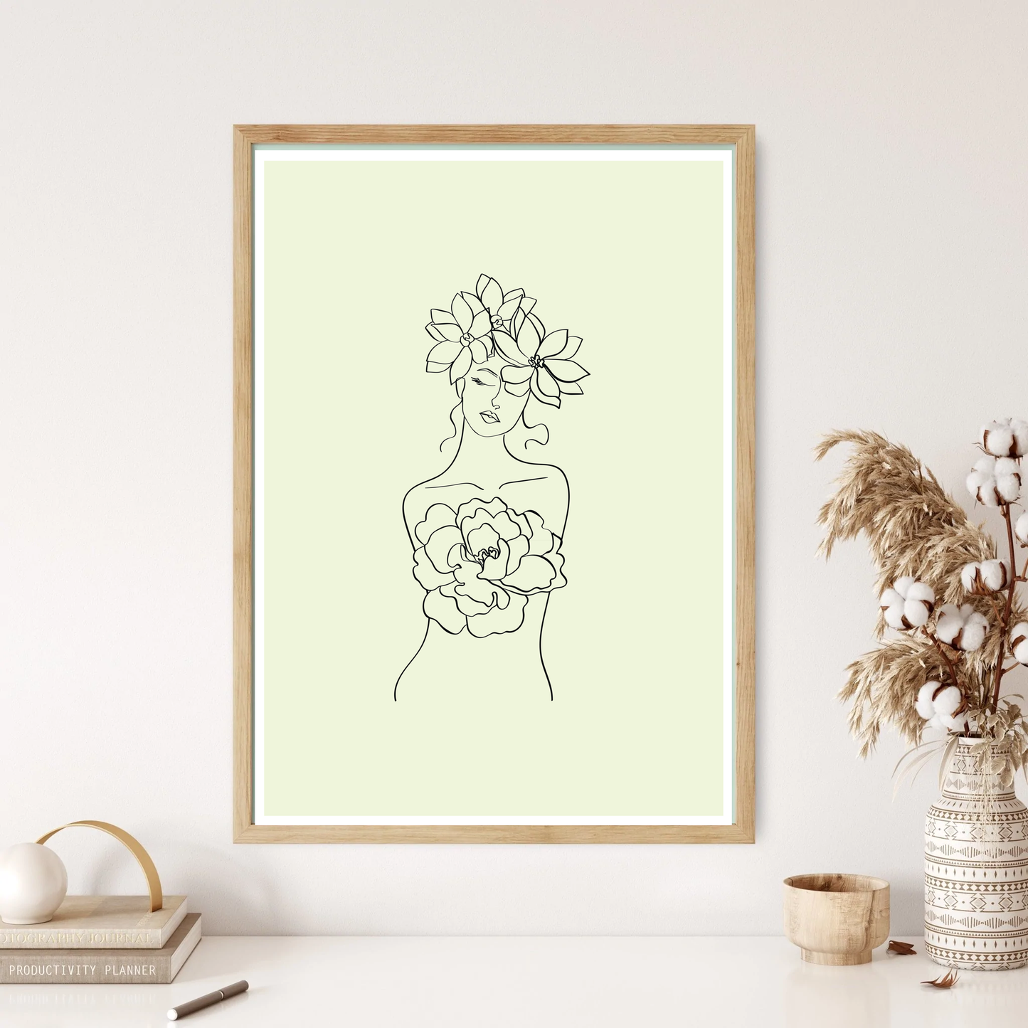 Flower Girl Line Art Wall Print (5 Colours)