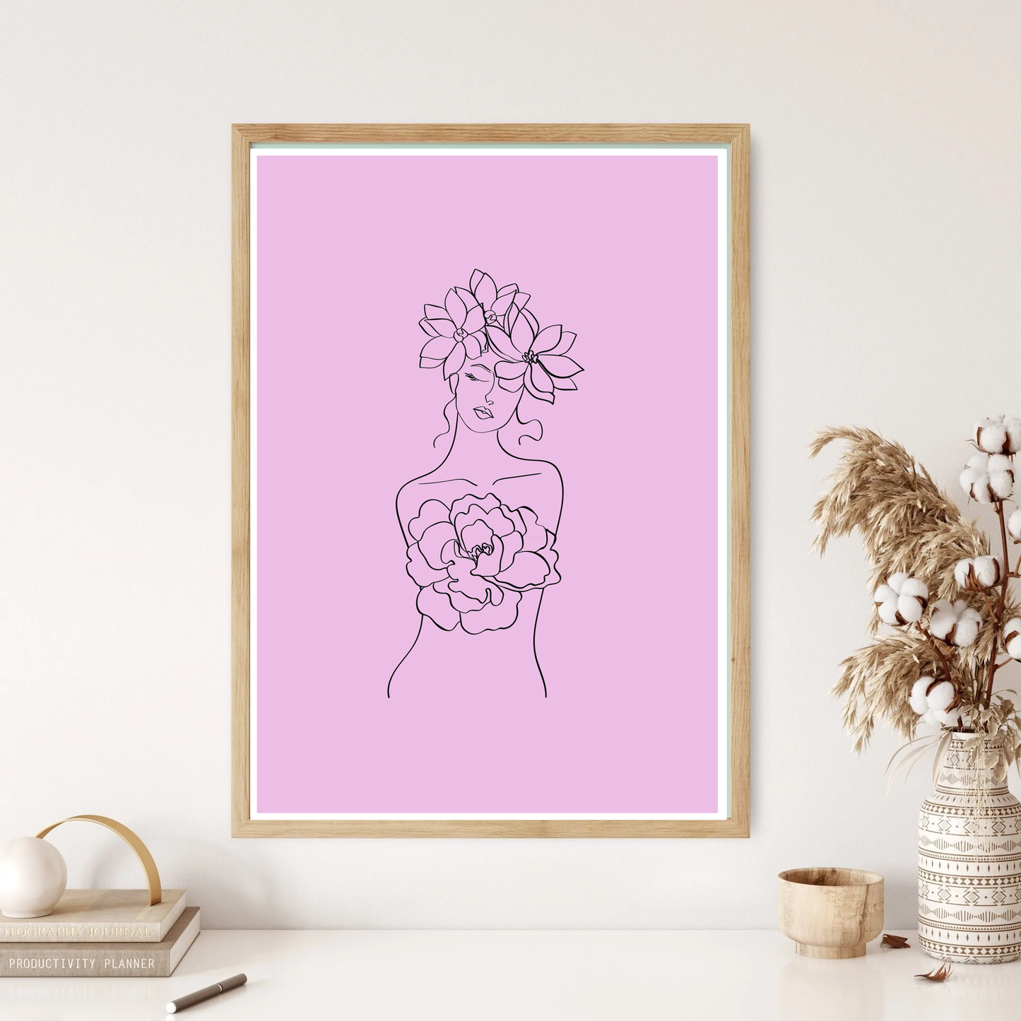 Flower Girl Line Art Wall Print (5 Colours)