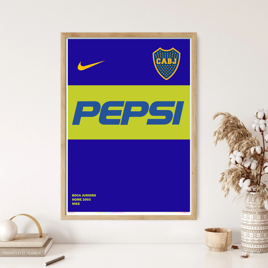 Boca Juniors Retro Home Kit Shirt 2003 Football Art Wall Print