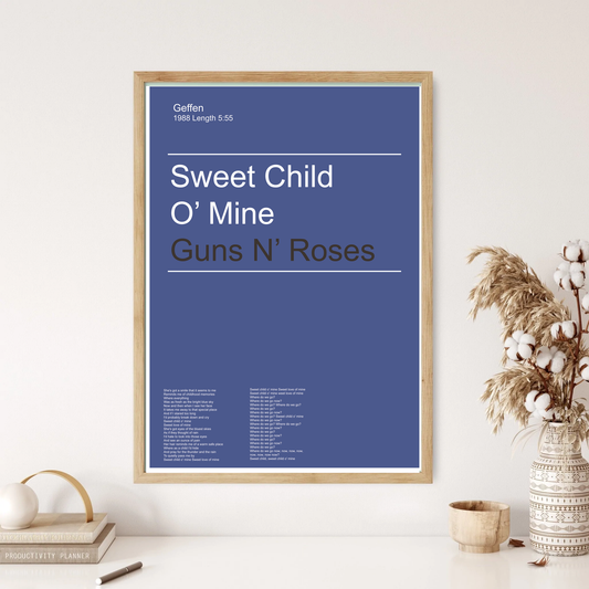 Guns N Roses - Sweet Child O Mine Song Music Minimal Wall Print