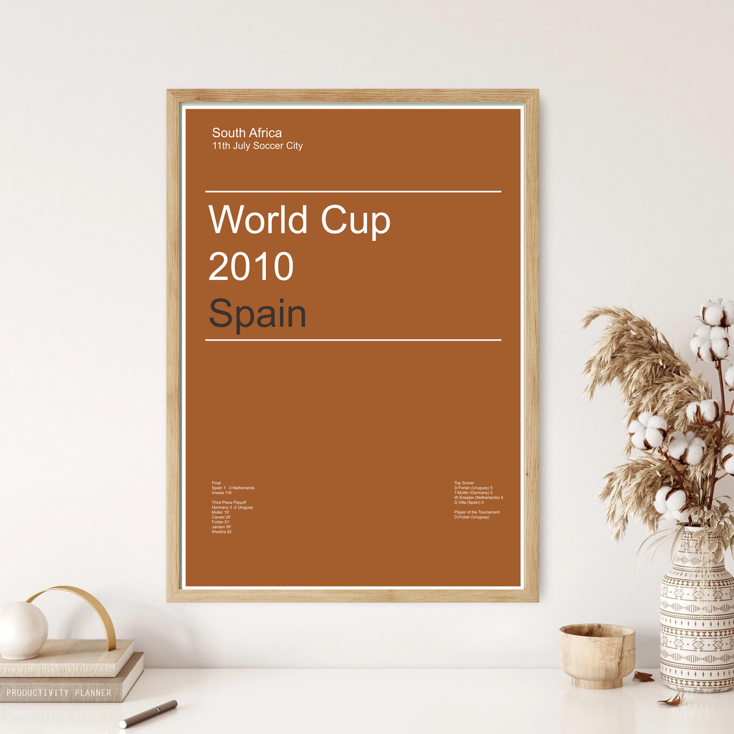 South Africa World Cup 2010 Spain Winners Football Minimal Wall Print