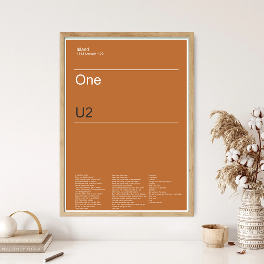 U2 - One Song Music Minimal Wall Print